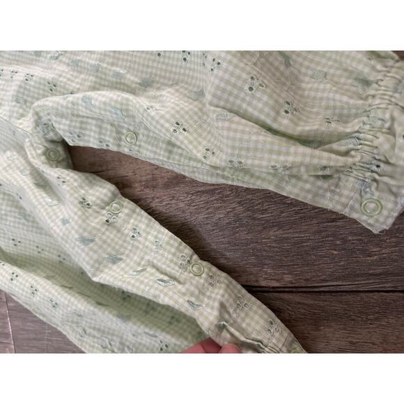 Vintage Rose Cottage Kid's Green gingham one Piece eyelet Romper Size 18M - Picture 3 of 11